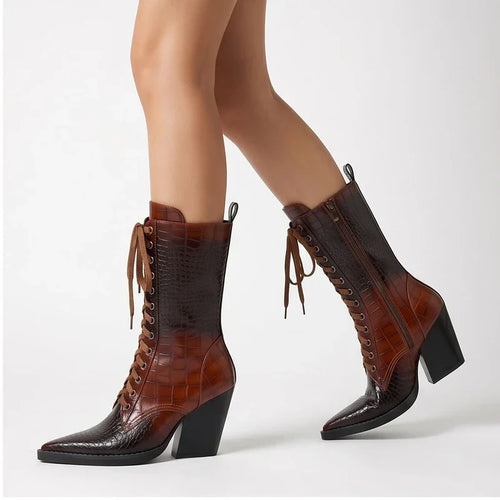 ADELINE CROC-EFFECT BOOTS