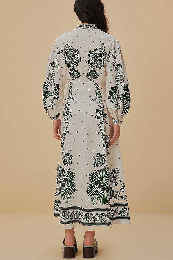 Robe longue chemise à manches longues boutonnée à imprimé unique