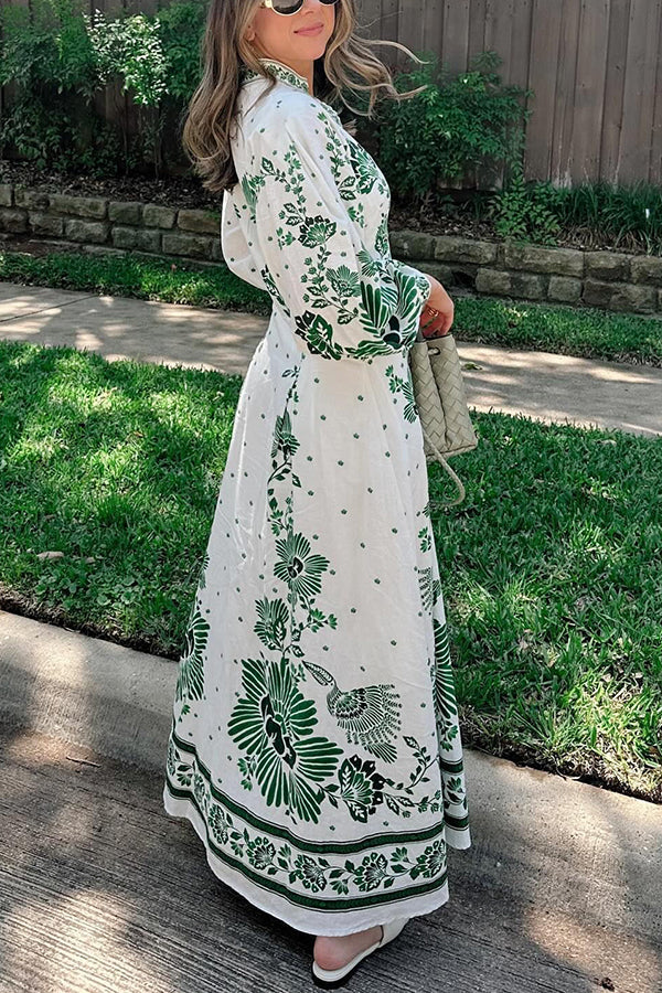 Robe longue chemise à manches longues boutonnée à imprimé unique
