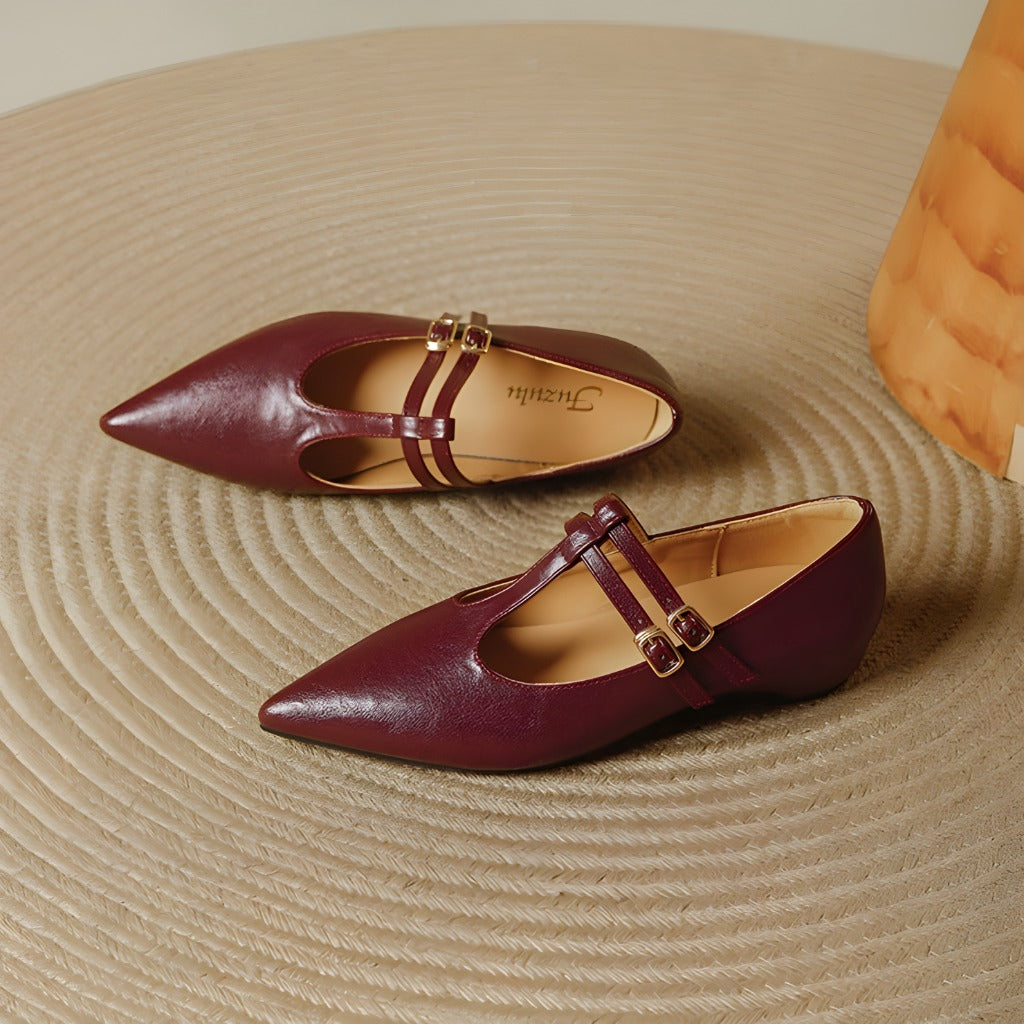Tacones de cuero con doble tira en T Olara
