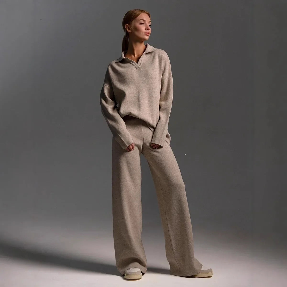 Amber | Women's Polo Sweater and Wide-Leg Pants Set