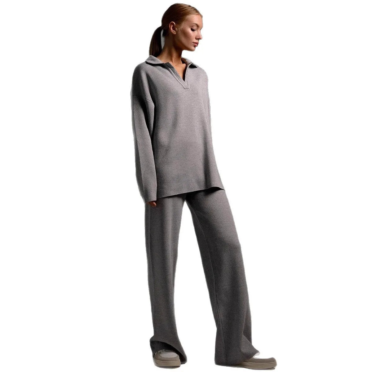 Amber | Women's Polo Sweater and Wide-Leg Pants Set