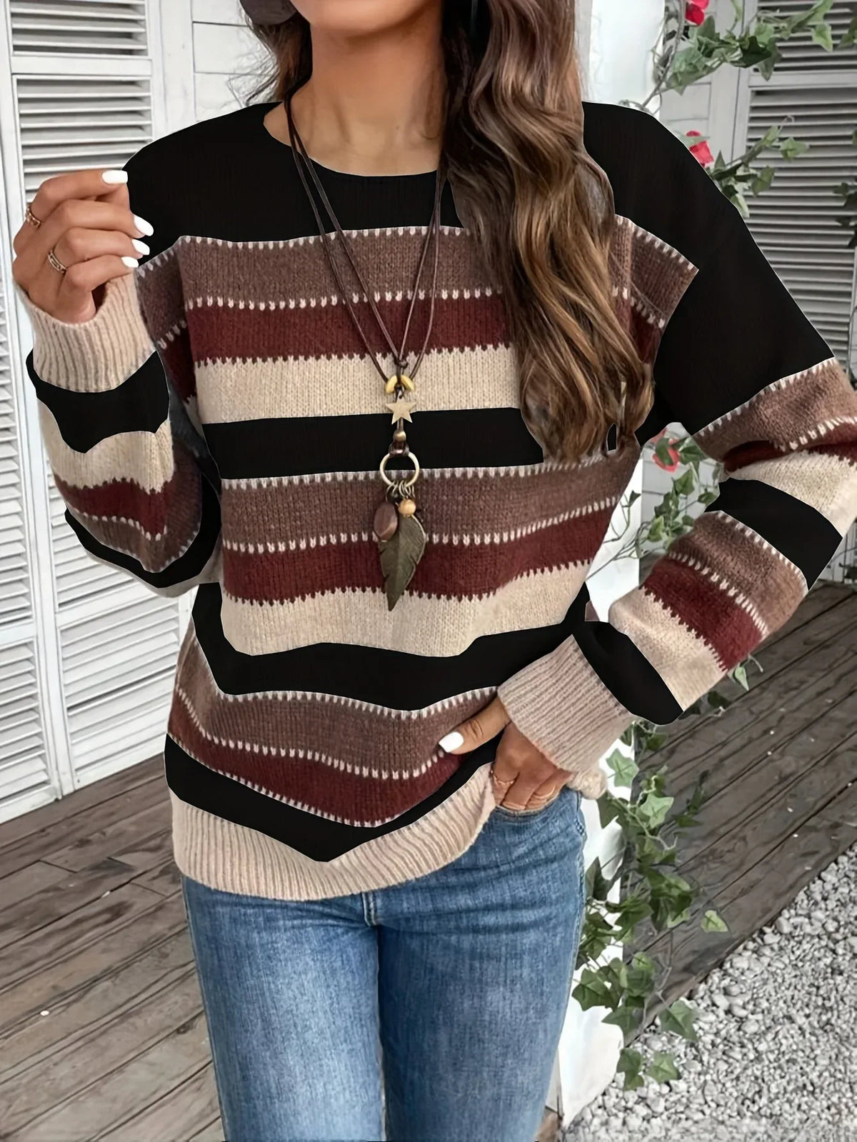 Anneliese | Women's Cozy Striped Round-Neck Sweater