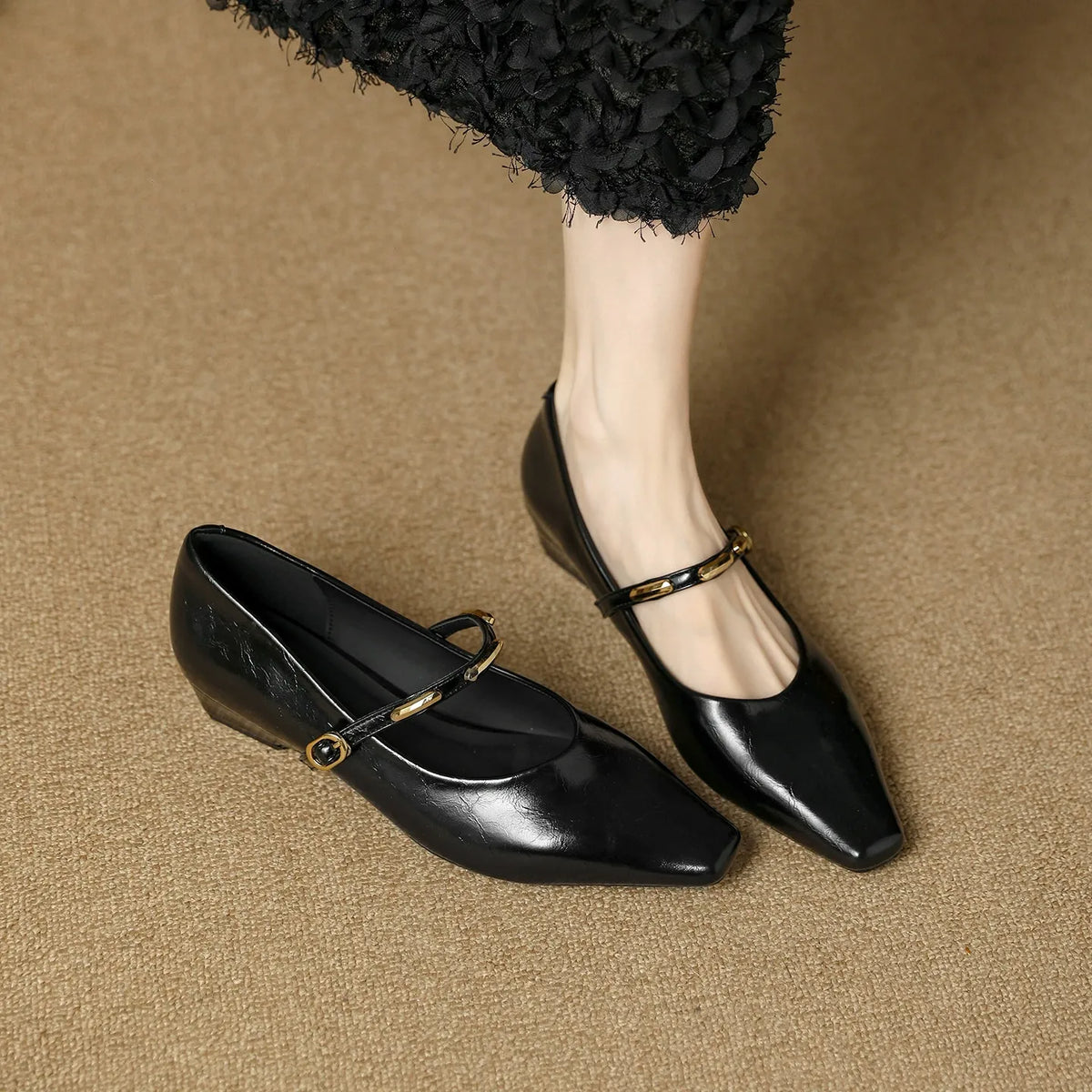 Zoe Leather Buckle Pumps
