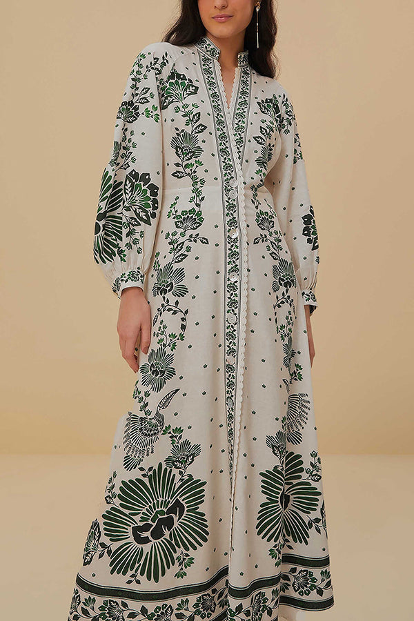 Robe longue chemise à manches longues boutonnée à imprimé unique