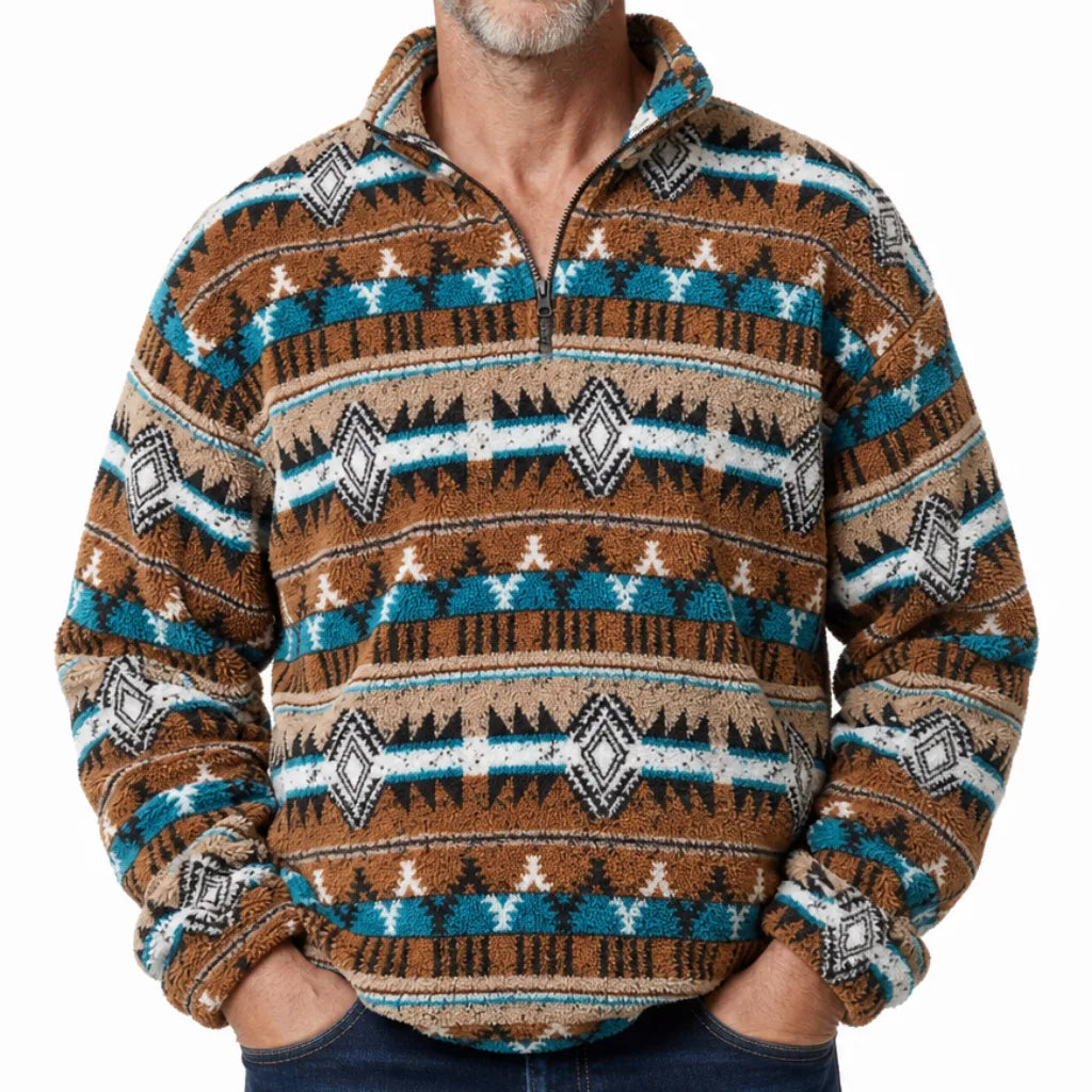 Cash | Pull western en maille à col zippé pour homme