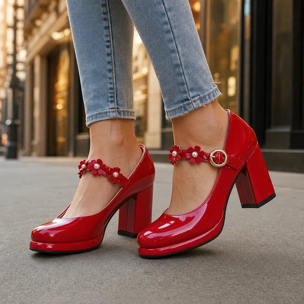 Claudia | Escarpins orthopédiques à fleurs style Mary Jane pour femme