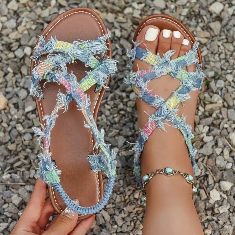 Denim Theory Frayed Sandals - ARDEN ROVE