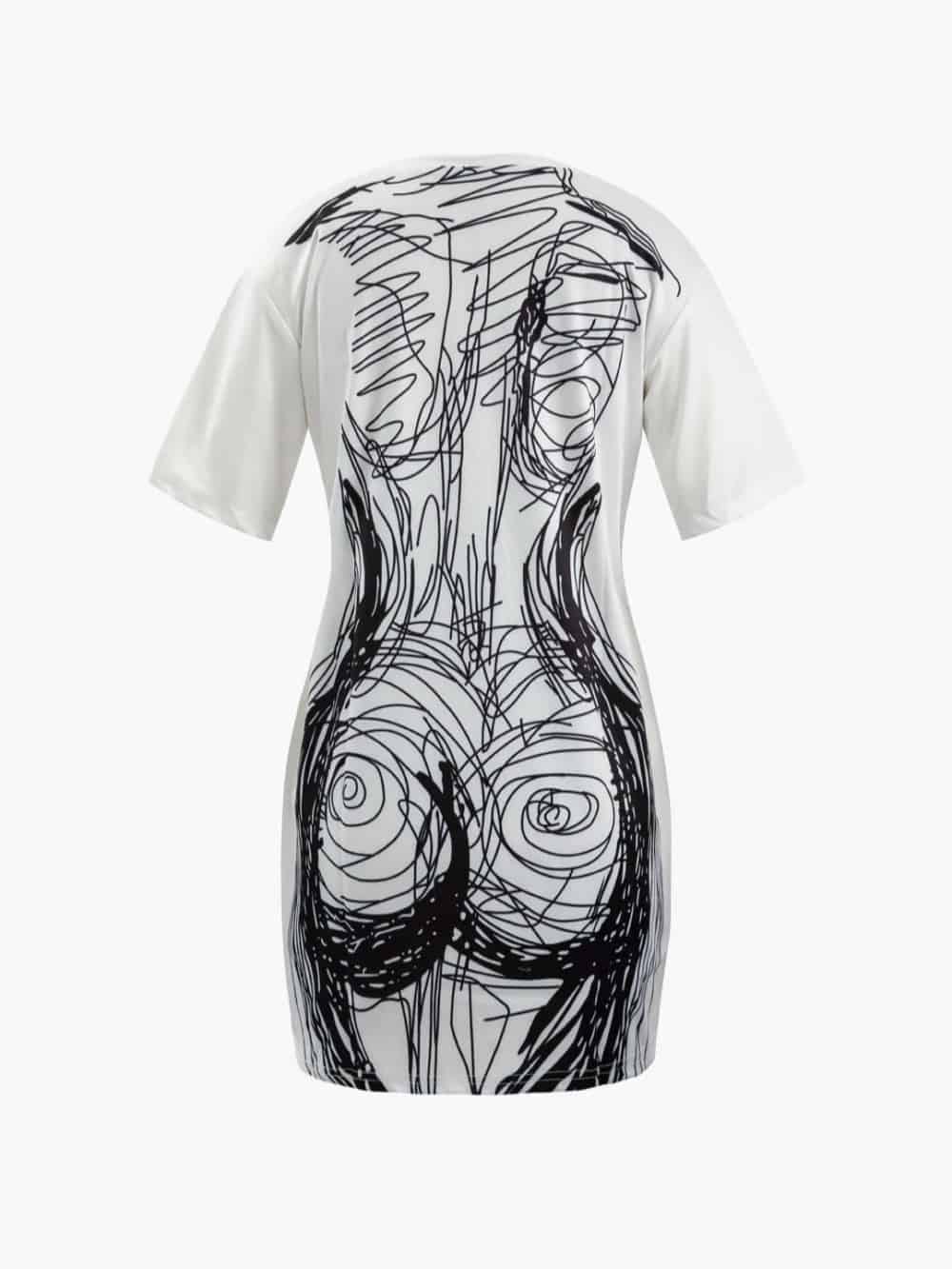 Kurzes Minikleid mit abstraktem Linienprint und kurzen Ärmeln