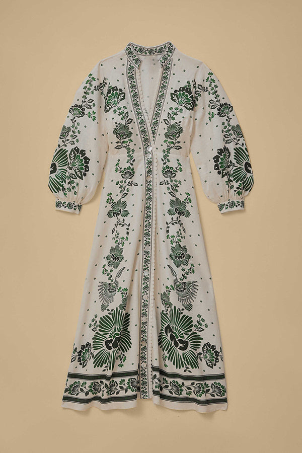 Robe longue chemise à manches longues boutonnée à imprimé unique