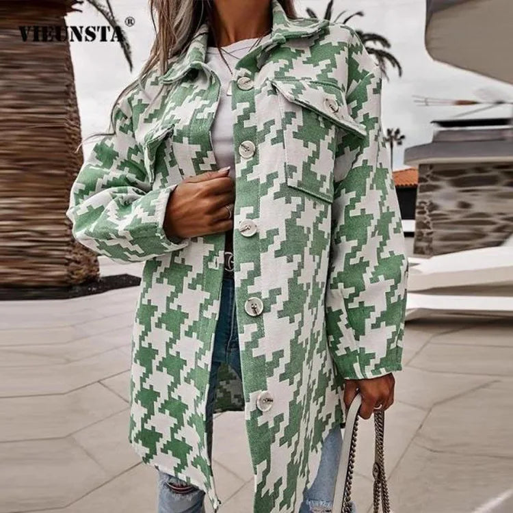 Georgia | Women's Elegant Houndstooth Sweater Jacket