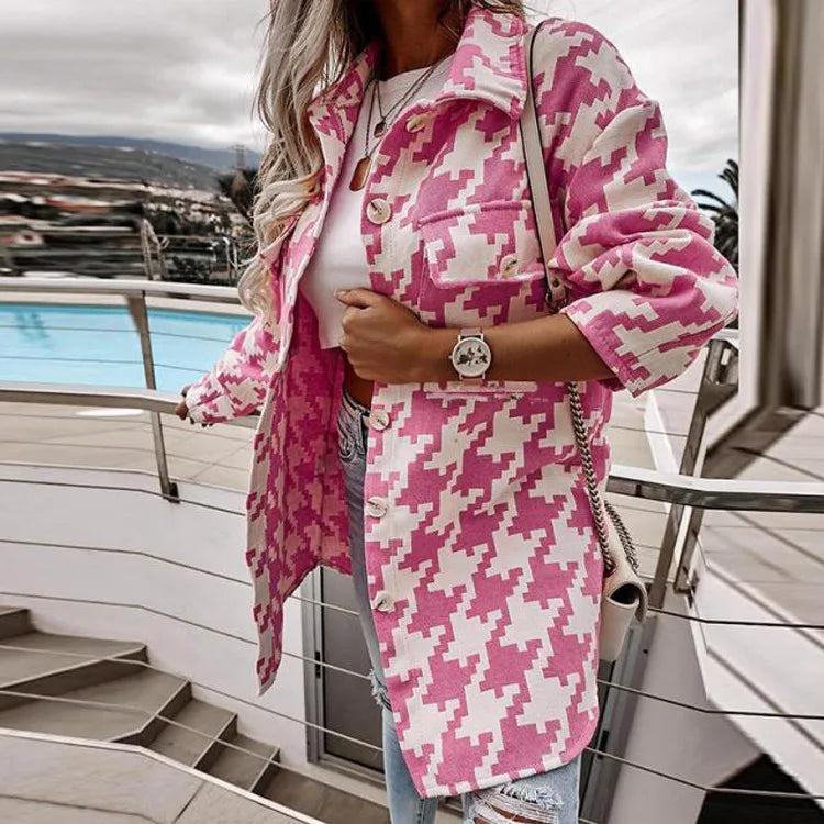 Georgia | Women's Elegant Houndstooth Sweater Jacket