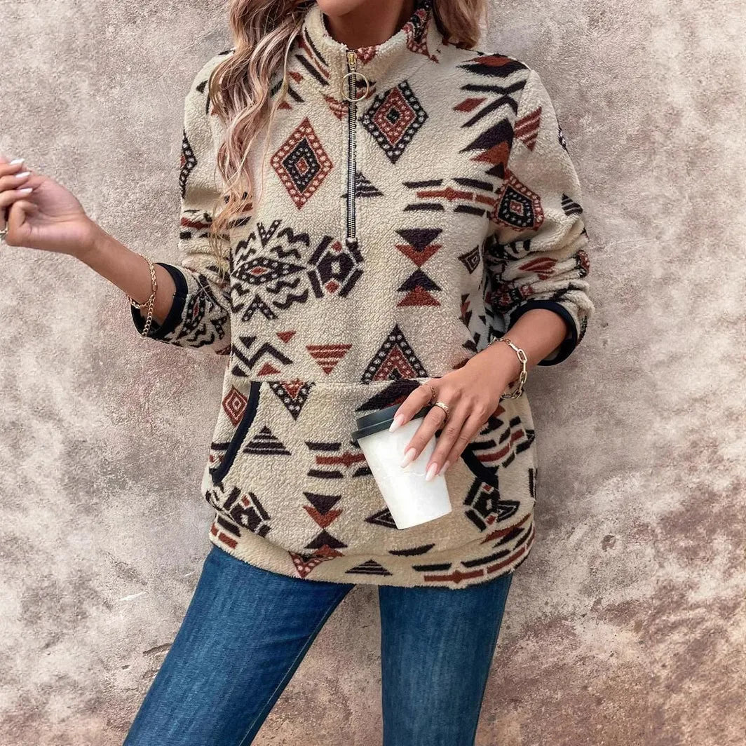 Hana | Damen-Westernpullover mit Viertelreißverschluss