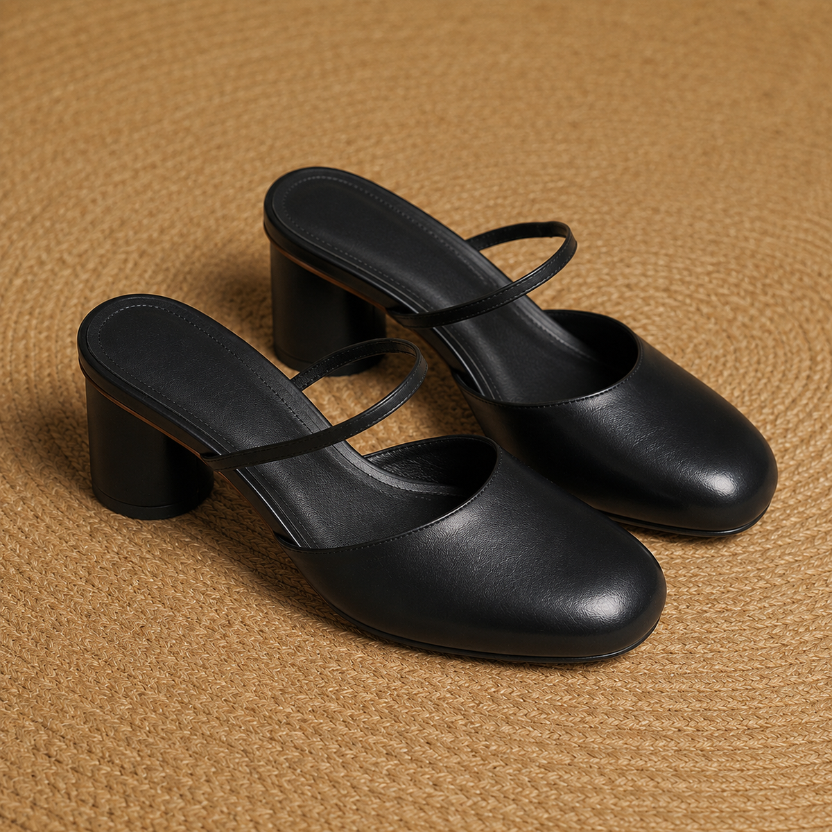 Olara Mules mit Absatz aus echtem Leder und runder Zehenpartie