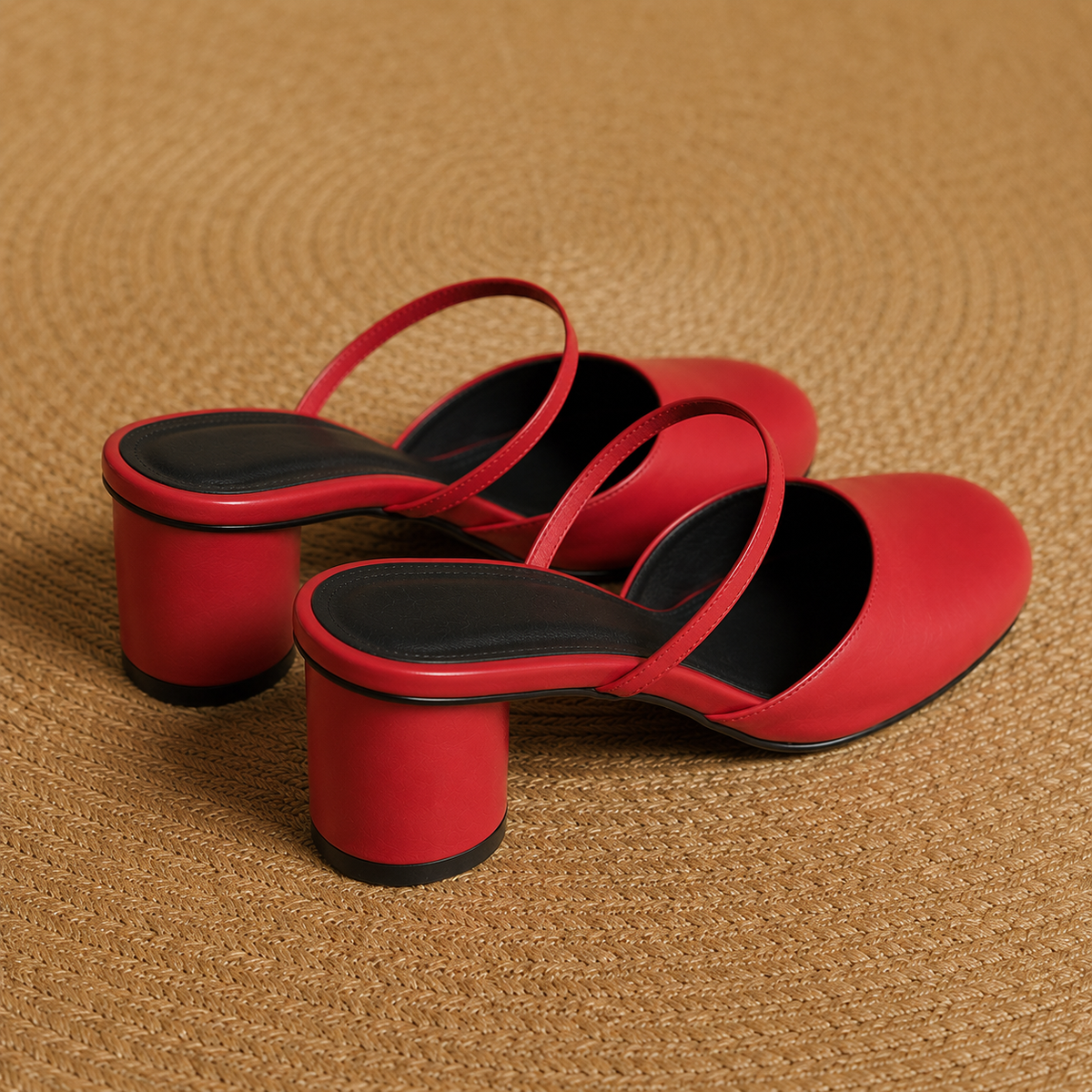 Olara Mules mit Absatz aus echtem Leder und runder Zehenpartie