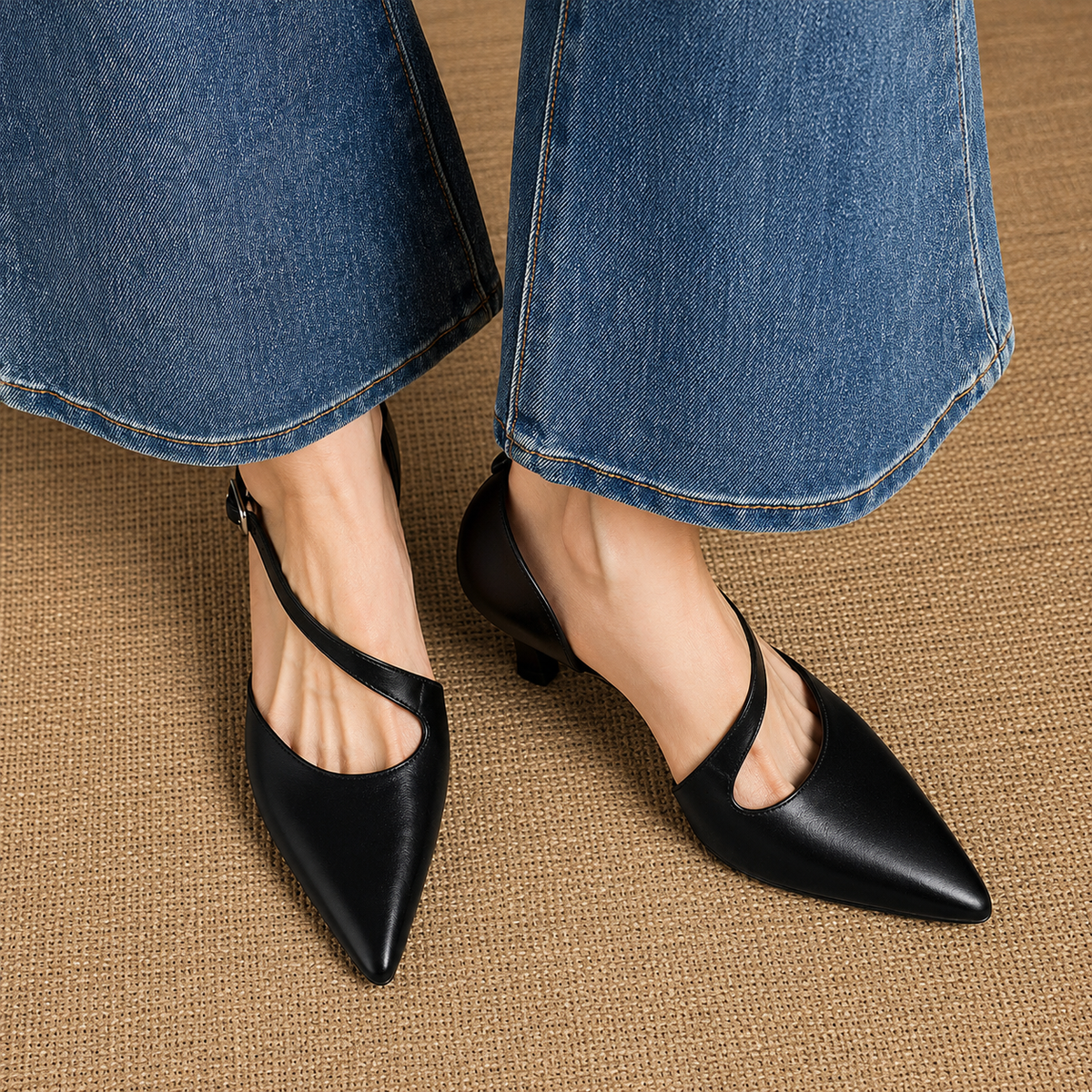Evani Genuine Leather D'Orsay Heels