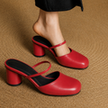 Olara Mules mit Absatz aus echtem Leder und runder Zehenpartie