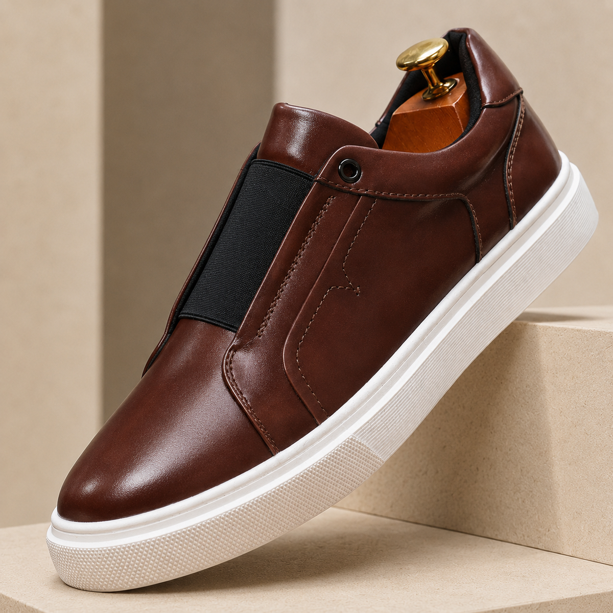 Sapatilhas Slip-On Drevo em Pele Genuína