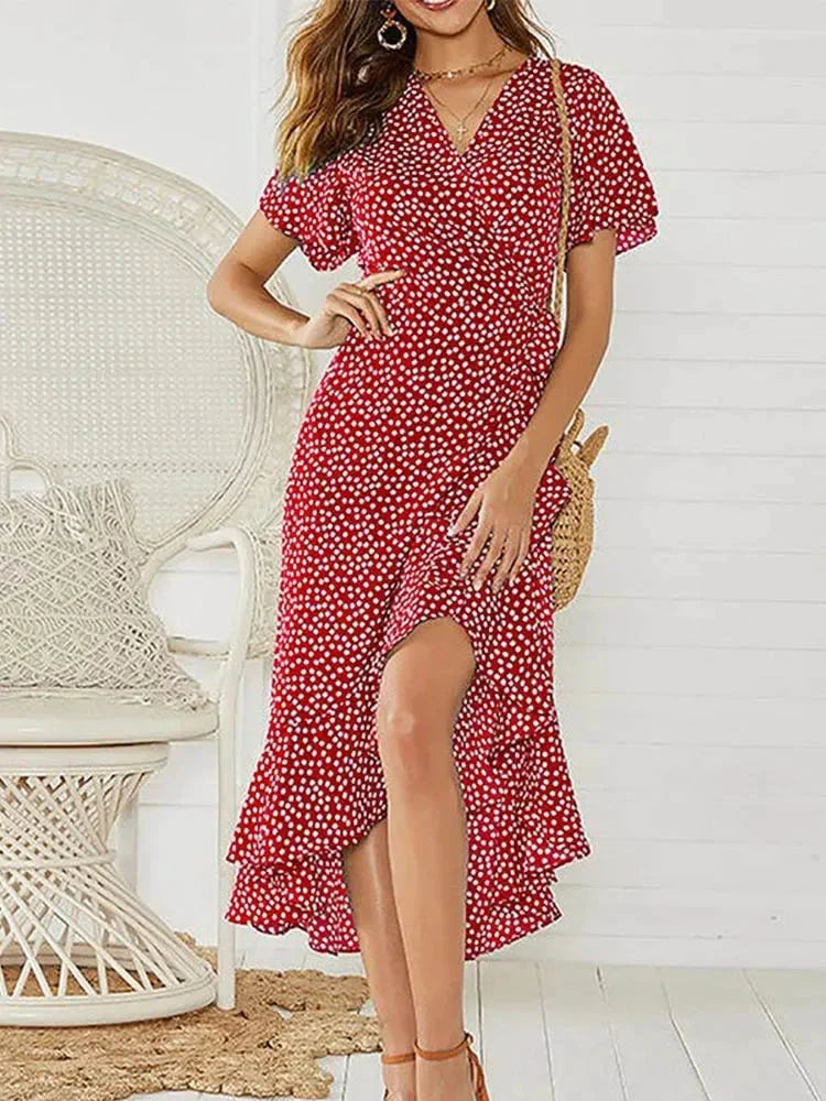 Vestido comprido Valeria com decote em V e estampado floral