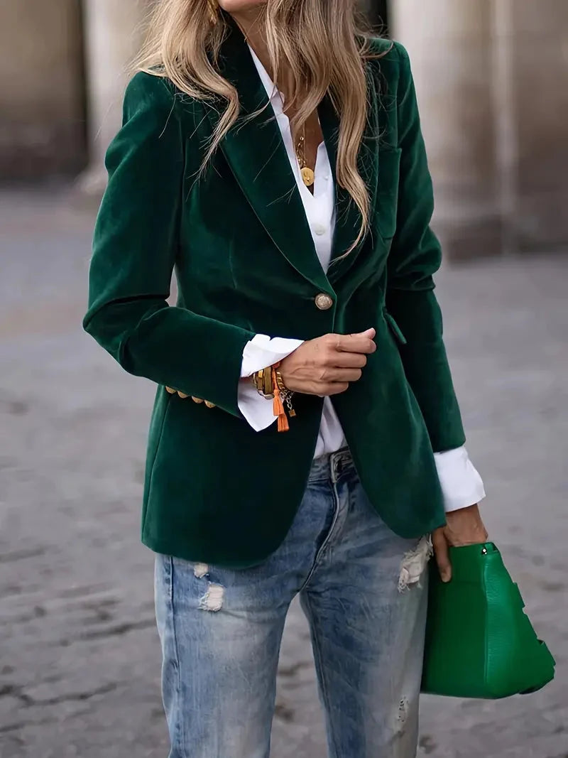 Blazer de terciopelo Erin con botones dorados