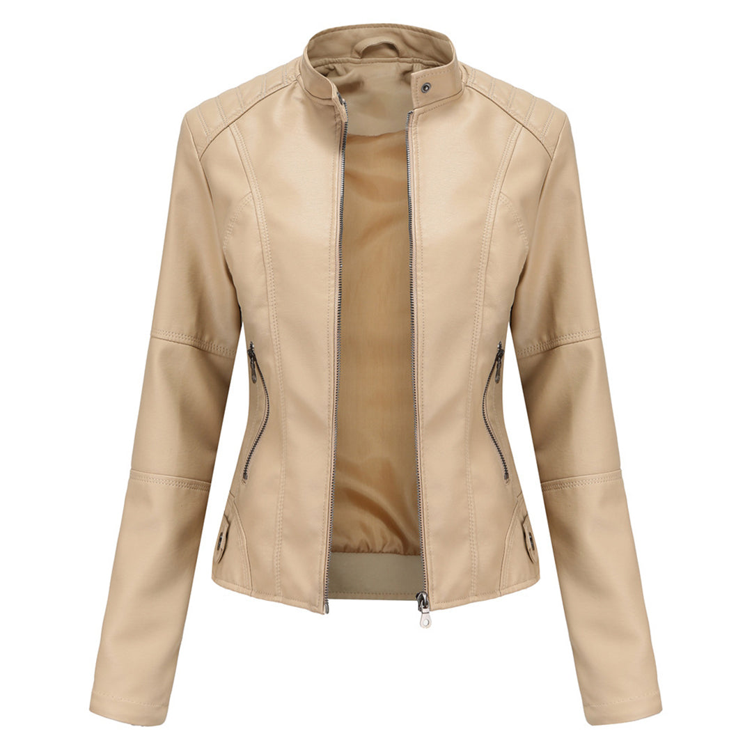 Chaqueta motera Lucy con cuello alto y cremallera