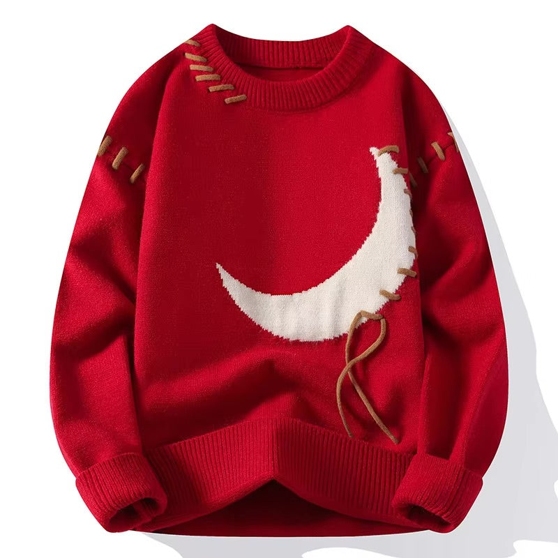 Camisola de Gola Redonda com Grafismo Lua de Reno