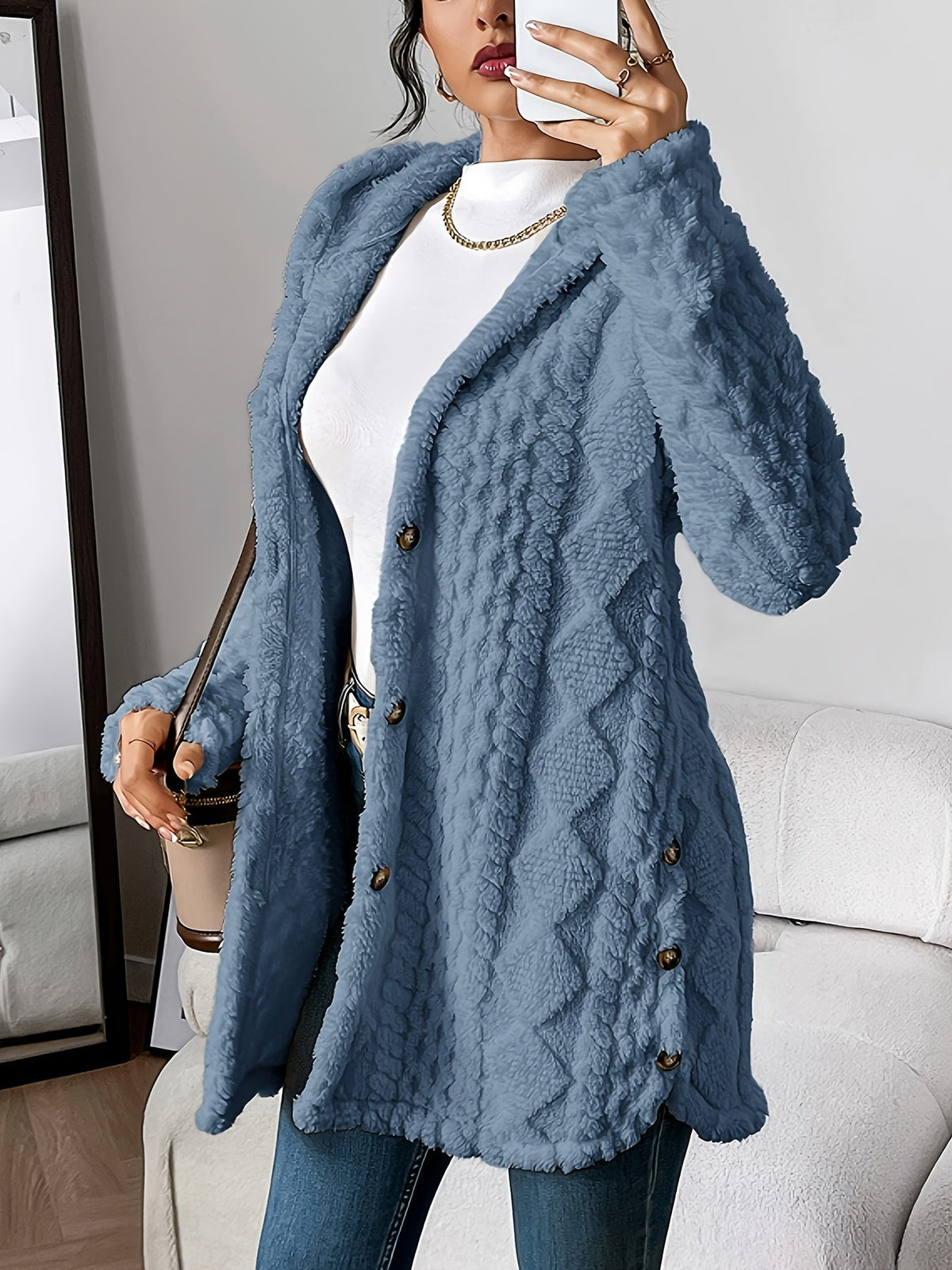 Cárdigan Lana con capucha de textura afelpada