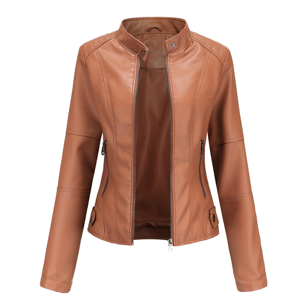 Chaqueta motera Lucy con cuello alto y cremallera