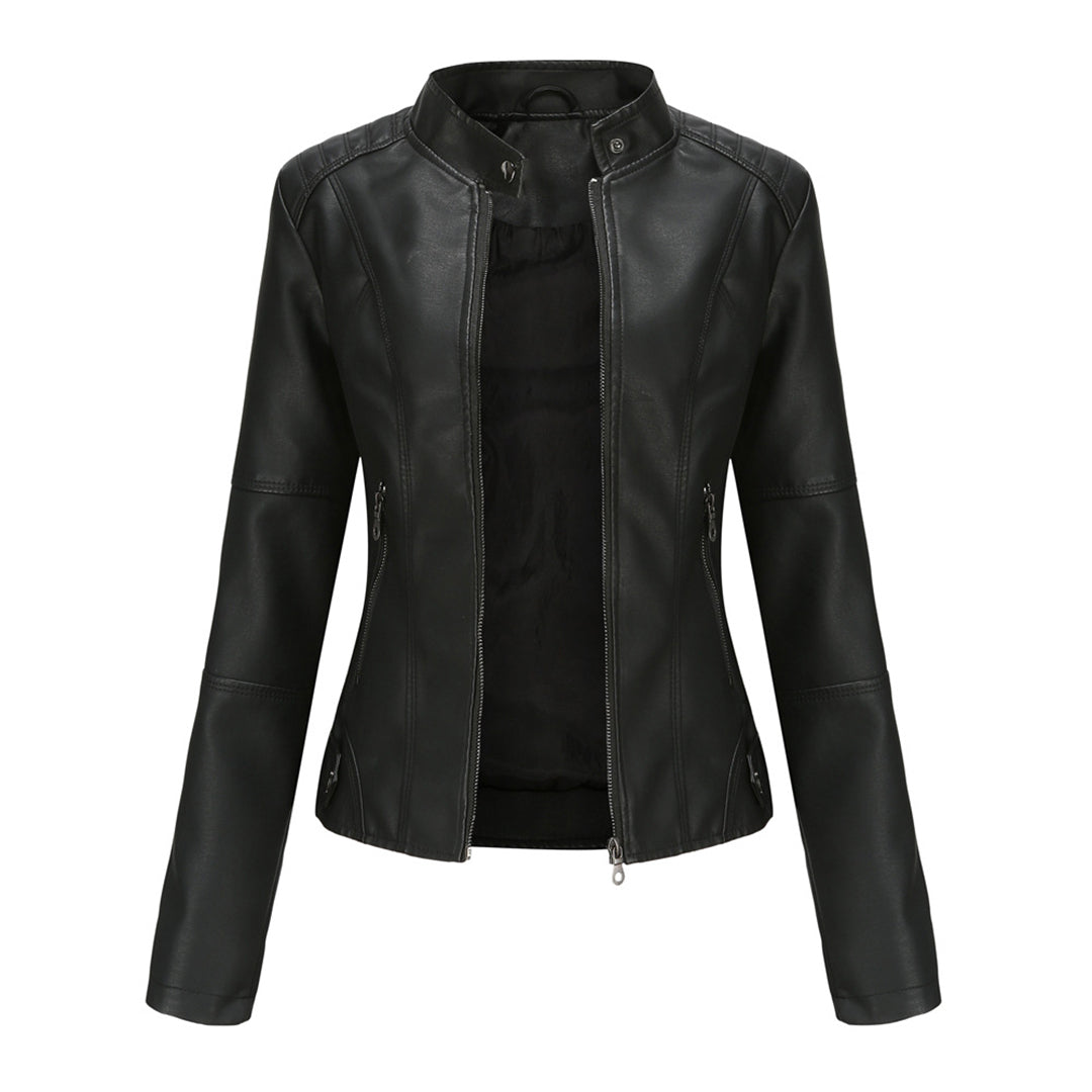Chaqueta motera Lucy con cuello alto y cremallera