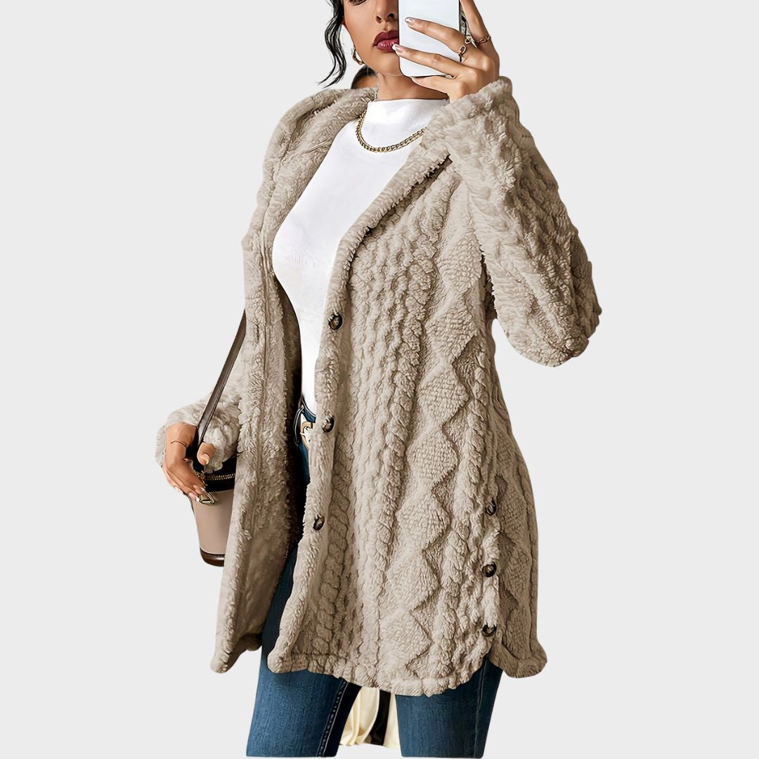 Cárdigan Lana con capucha de textura afelpada