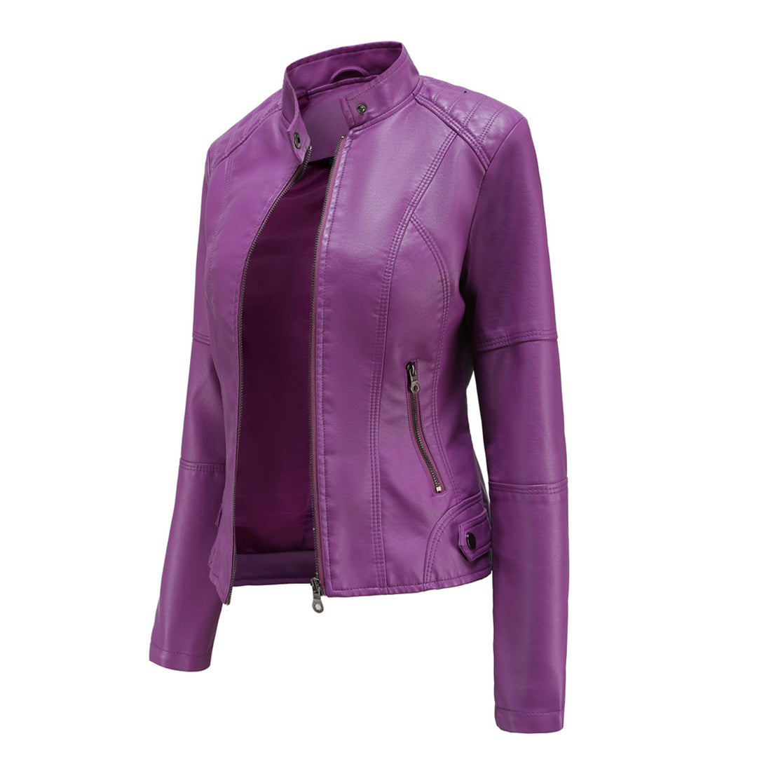 Chaqueta motera Lucy con cuello alto y cremallera