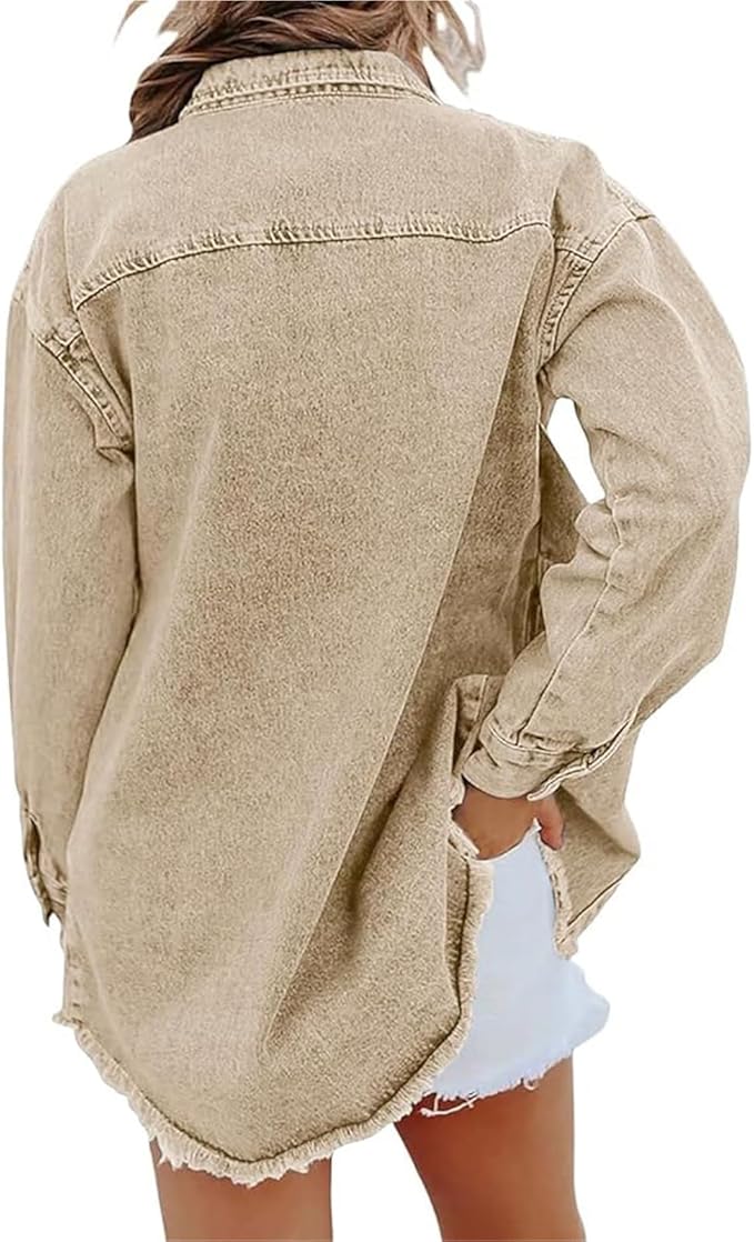 Robin Skjortjacka i Denim med Frasig Nederkant