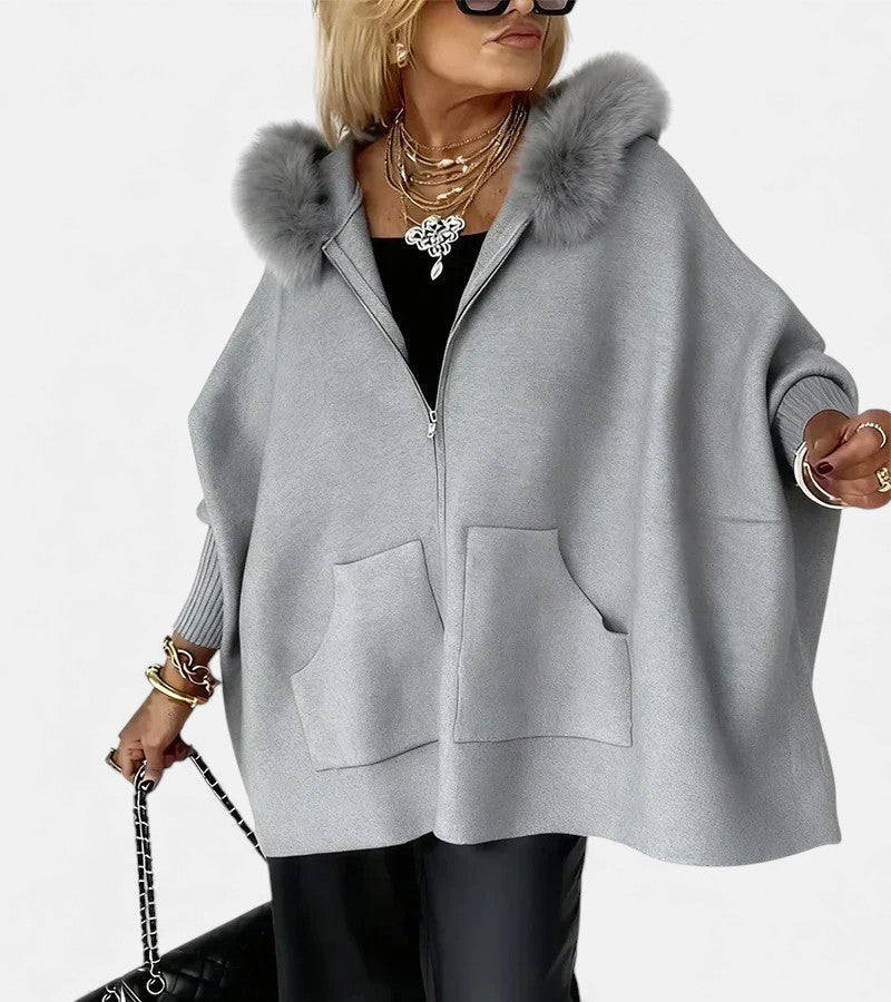 Luna Faux Fur Huv Dragkedja Kappjacka