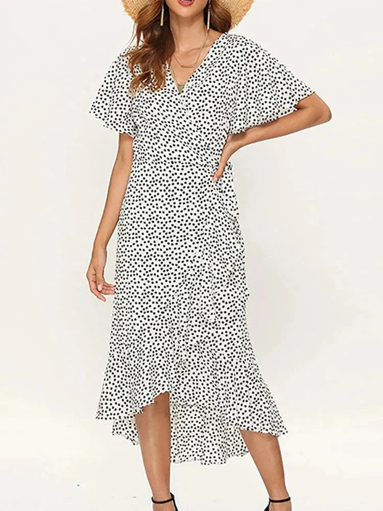 Vestido comprido Valeria com decote em V e estampado floral