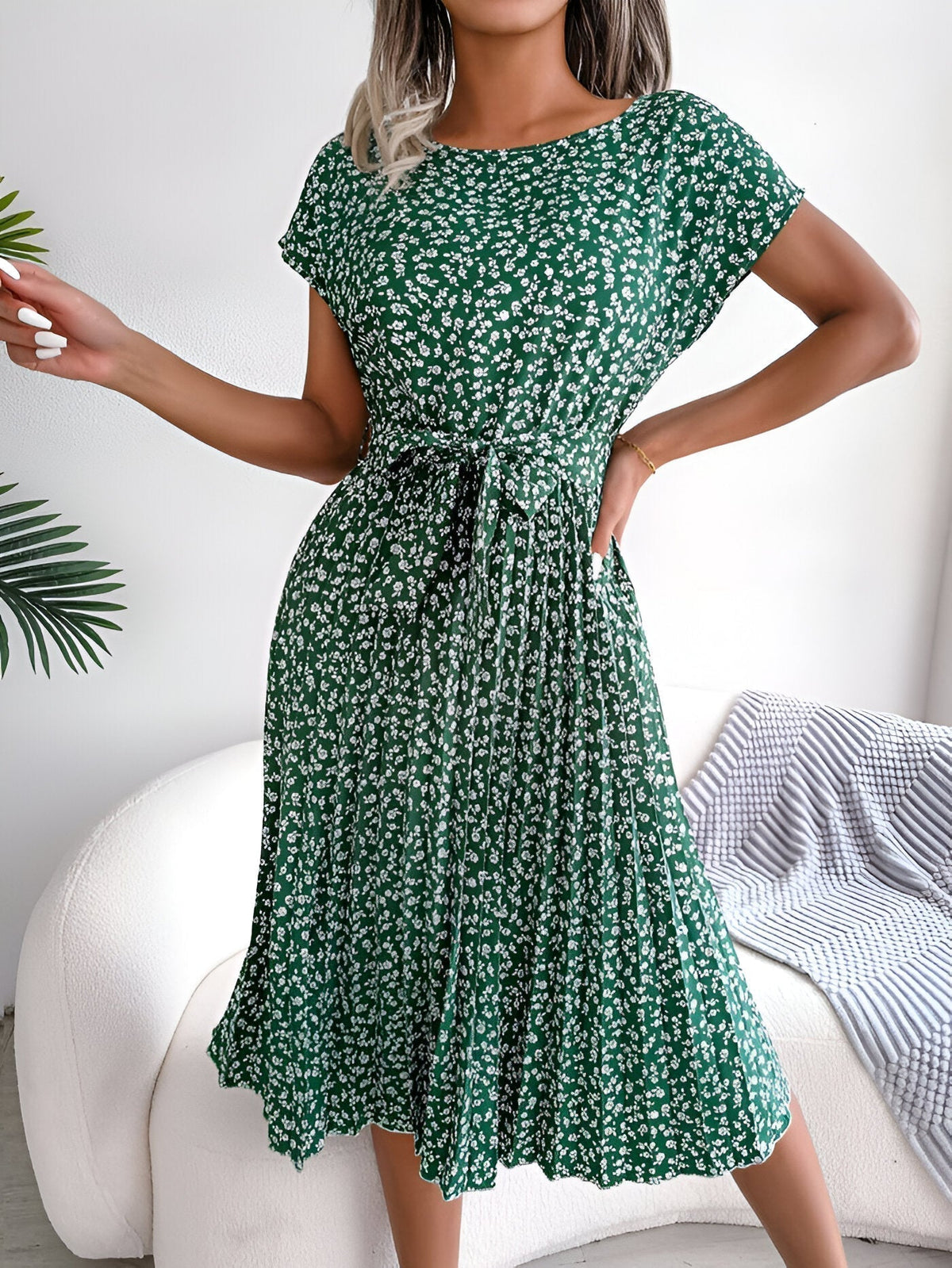 Robe trapèze plissée à fleurs Roselyn