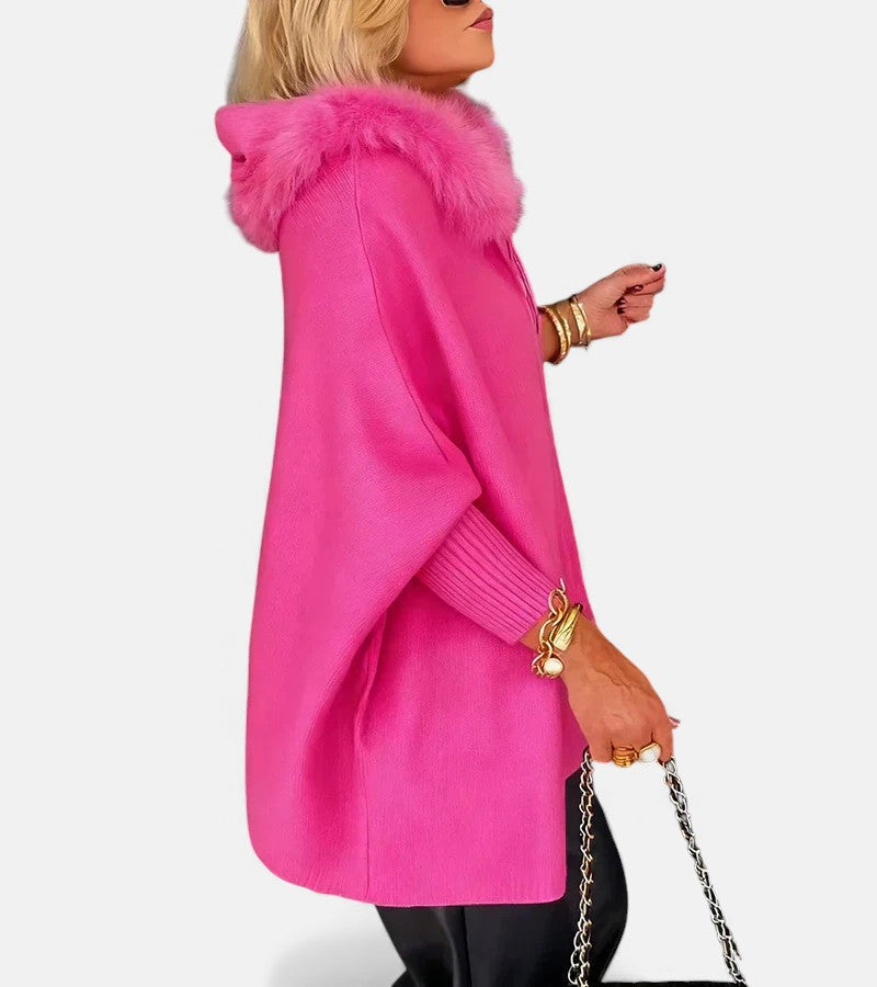 Luna Faux Fur Huv Dragkedja Kappjacka