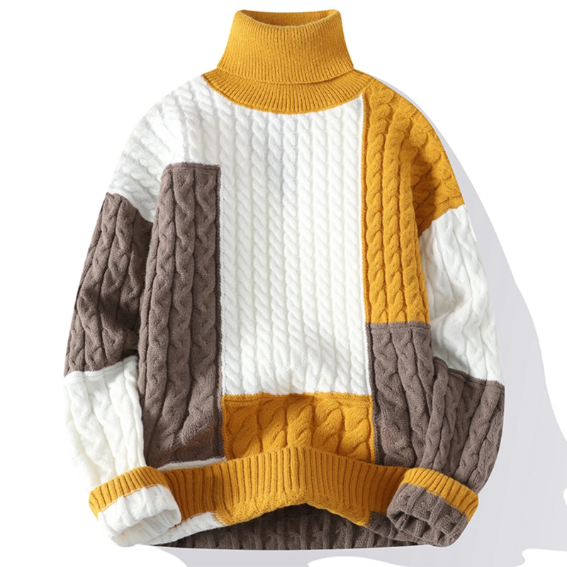 Finn Patchwork-strikket Rullekragetrøje