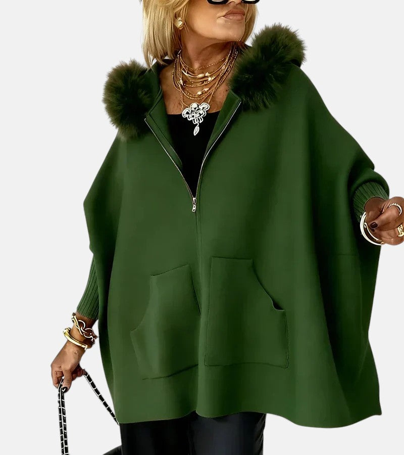 Luna Faux Fur Huv Dragkedja Kappjacka