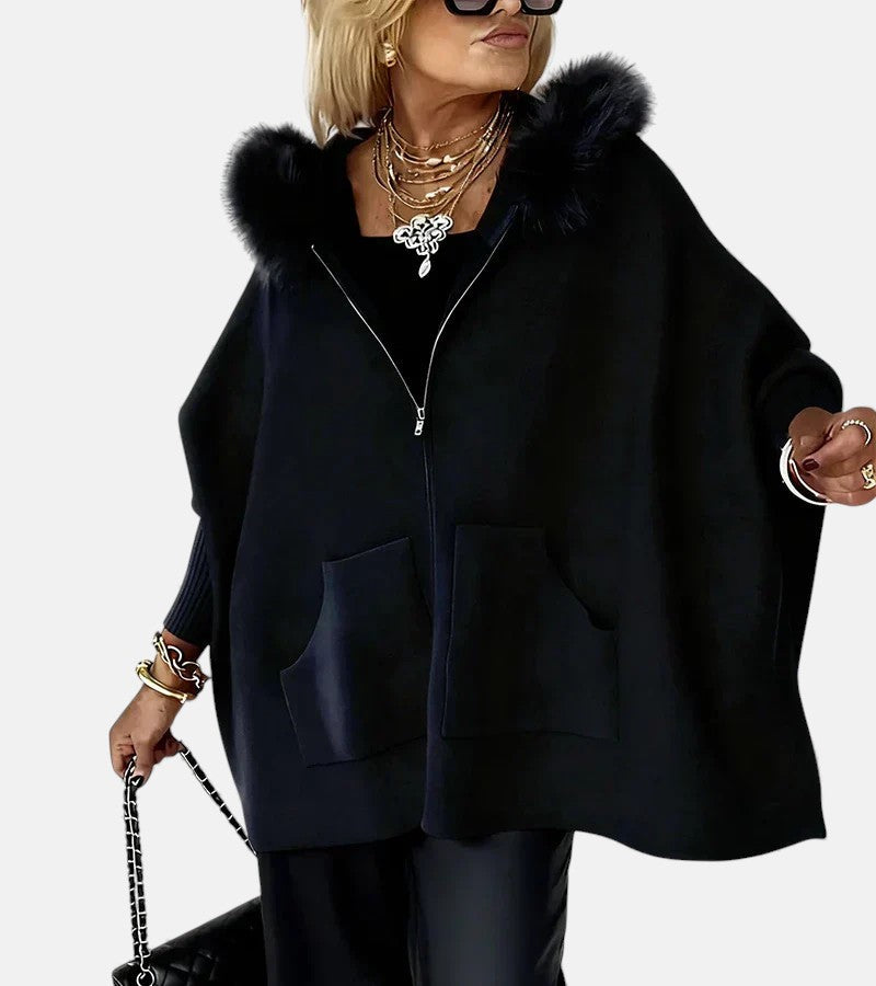 Luna Faux Fur Huv Dragkedja Kappjacka