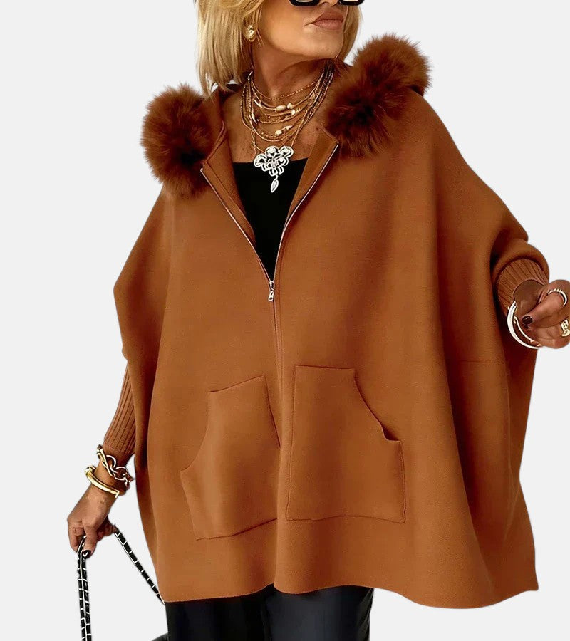 Luna Faux Fur Huv Dragkedja Kappjacka