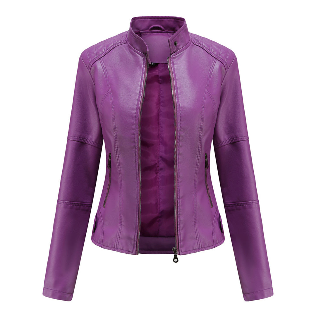 Chaqueta motera Lucy con cuello alto y cremallera