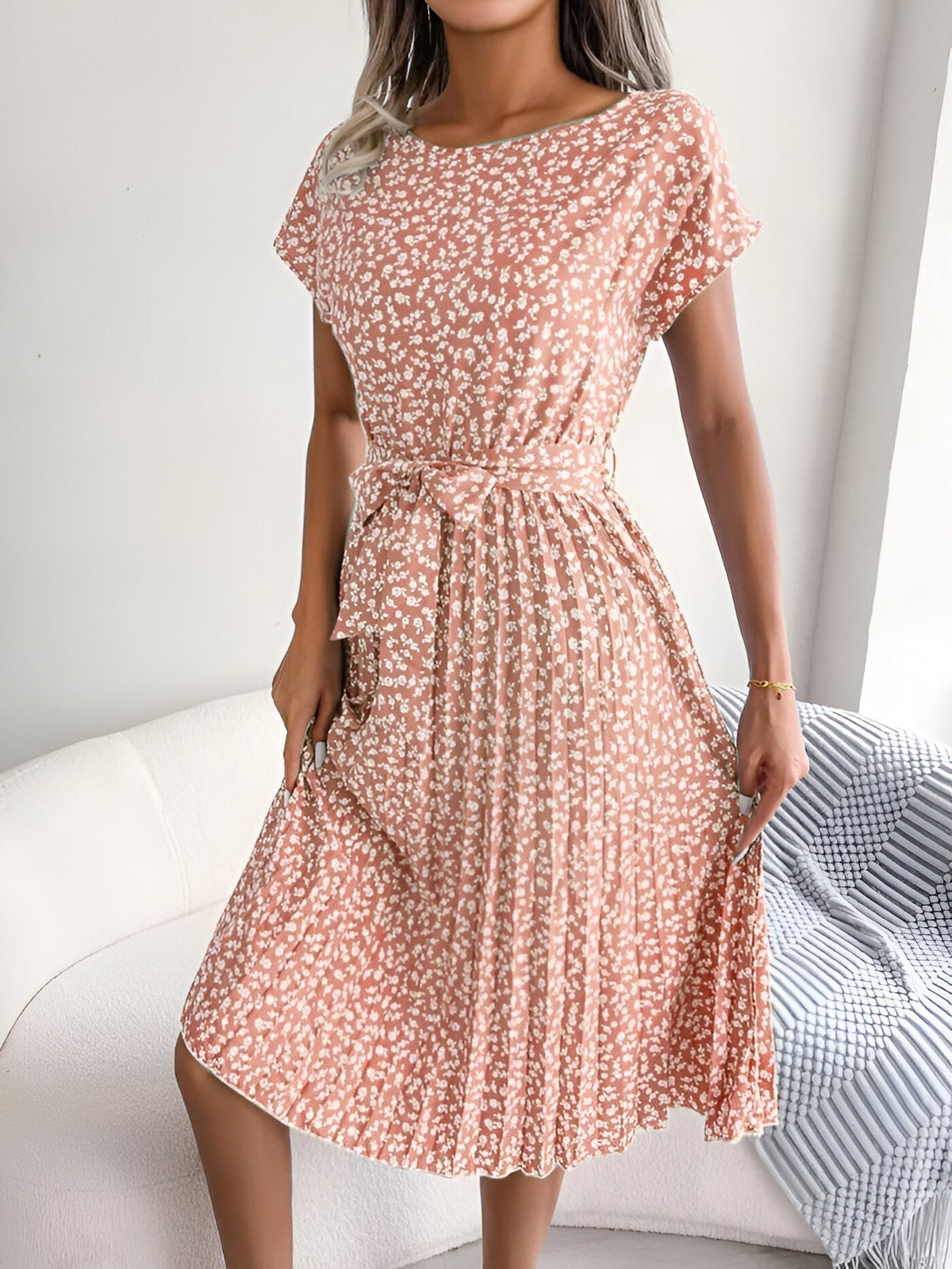 Robe trapèze plissée à fleurs Roselyn