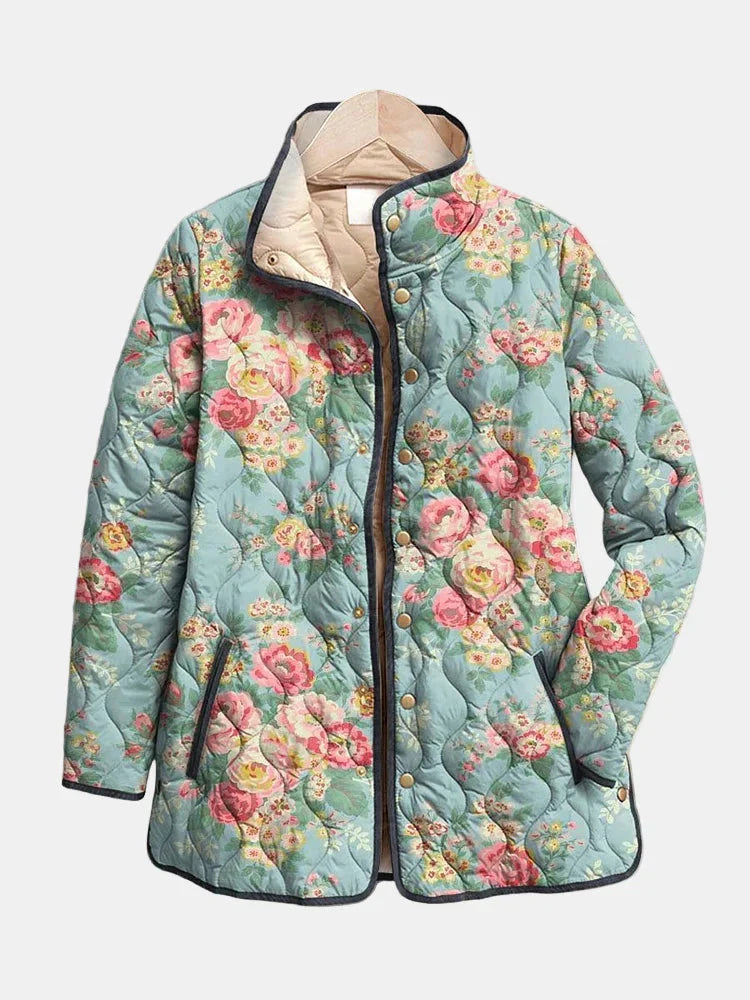 Casaco acolchoado floral Vera com fecho de pressão à frente