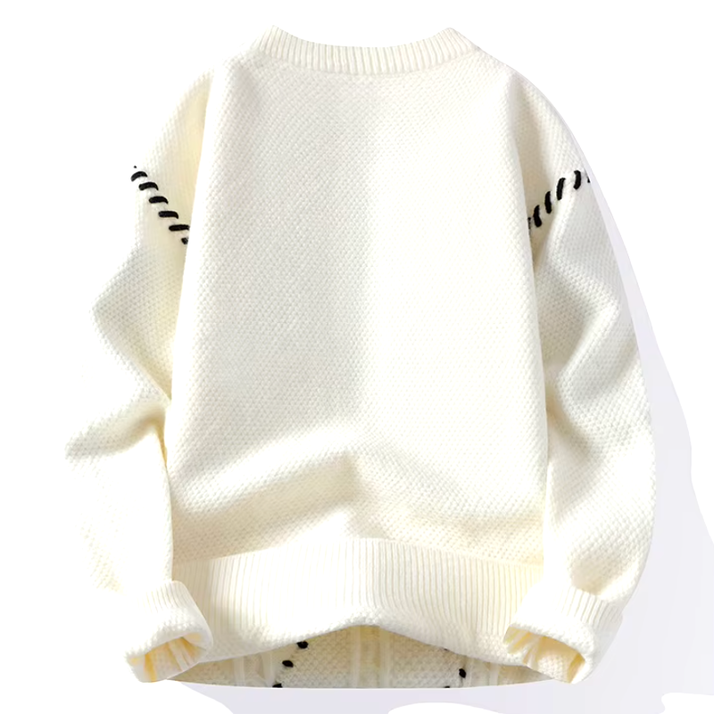 Camisola de malha canelada com gola redonda e costuras contrastantes Remi