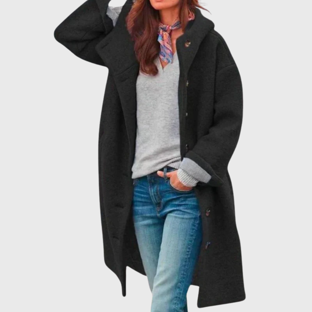 Cappotto lungo Freya con cappuccio in teddy