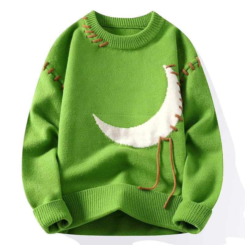 Camisola de Gola Redonda com Grafismo Lua de Reno
