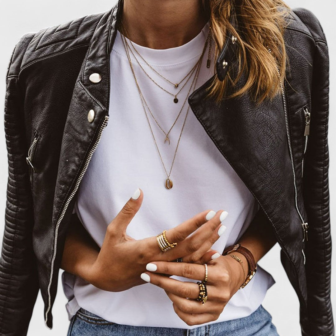 Chaqueta motera Gia con mangas acolchadas