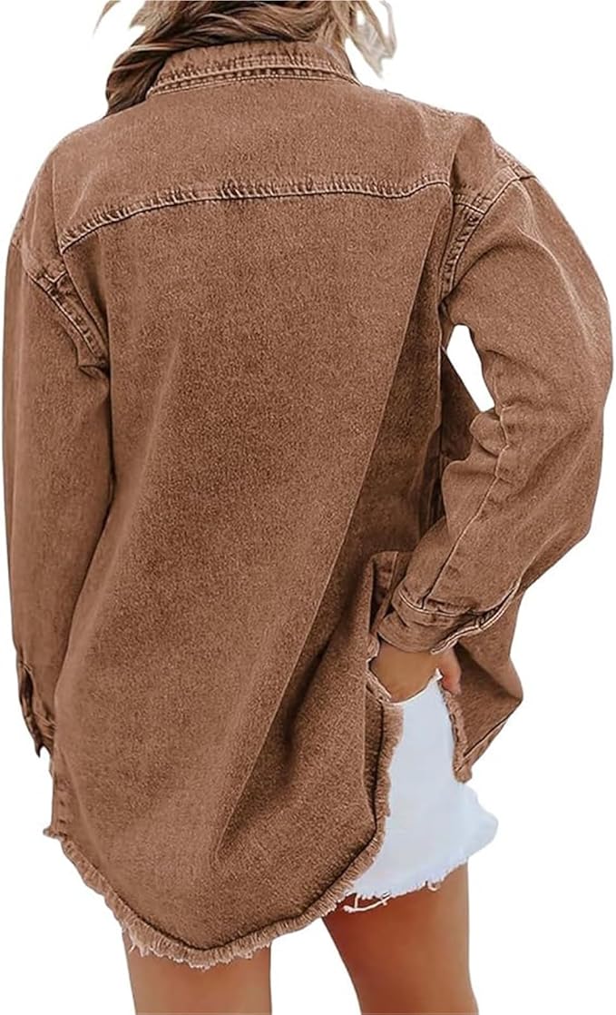 Robin Skjortjacka i Denim med Frasig Nederkant
