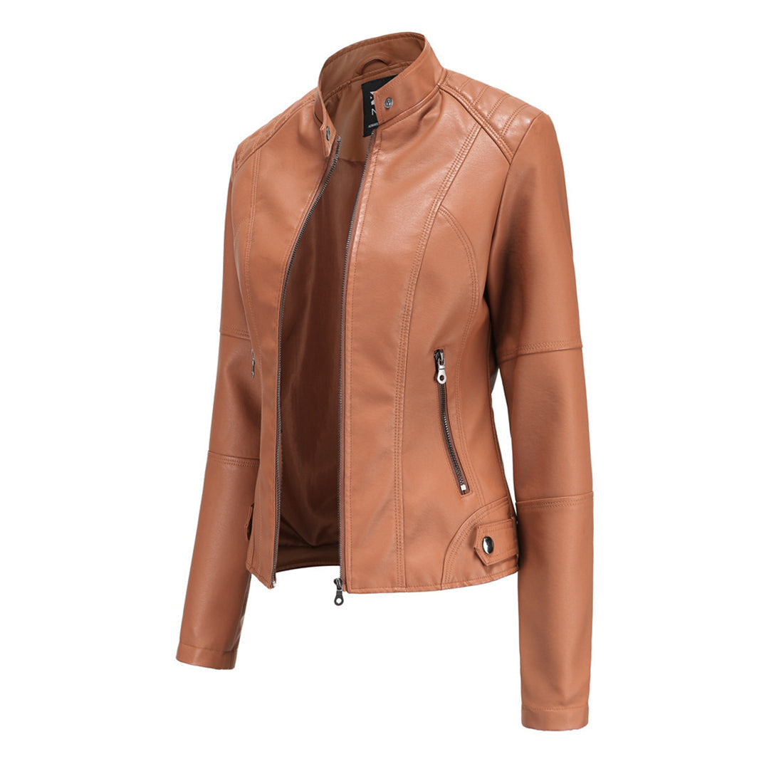 Chaqueta motera Lucy con cuello alto y cremallera