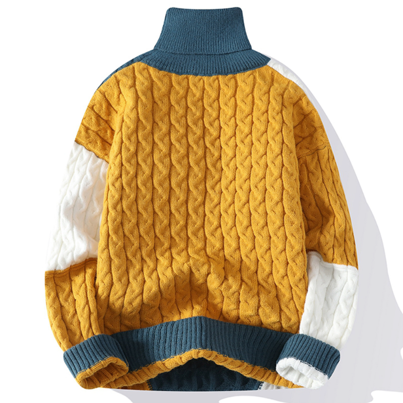 Finn Patchwork-strikket Rullekragetrøje